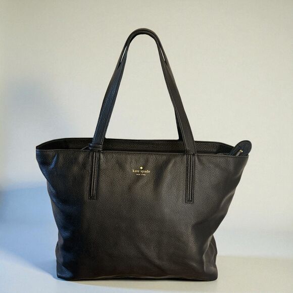 Kate Spade New York Black Byrdie Sawyer Pebbled Leather Tote Shoulder Bag Purse - Picture 1 of 6
